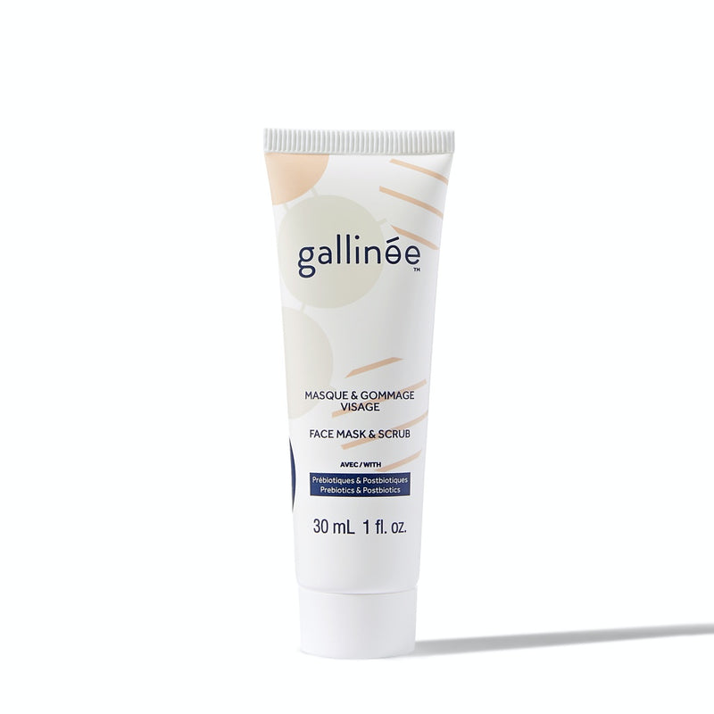 Gallinee Face Mask & Scrub. Nježna piling maska pročišćava i umanjuje vidljivost proširenih pora, osvježava kožu i potiče mikrocirkulaciju.